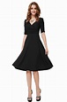 Black V-neck 3/4 Sleeve High Stretch Short Casual Dress - $34 # ...
