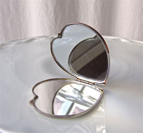 Vintage Mirror Compact Heart Shape For Pocket Or Purse Compact Mirror