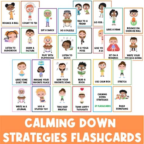 27 Calm Down Strategies Flashcards Coping Skills Calm Etsy