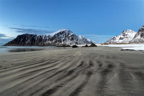 Skagsanden Beach In The Winter On The Lofoten Islands Stock Photo