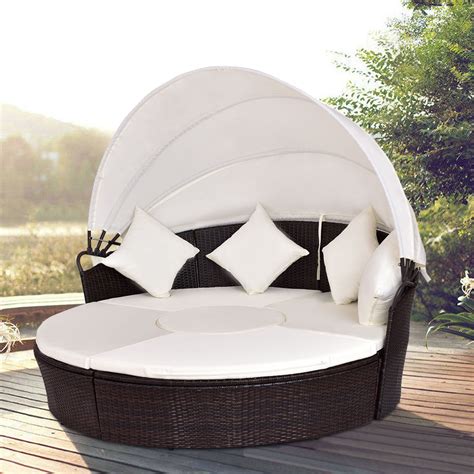 Do you assume outdoor beds with canopy looks nice? Patio Canopy Cushioned Daybed Round Retractable Sofa Bed