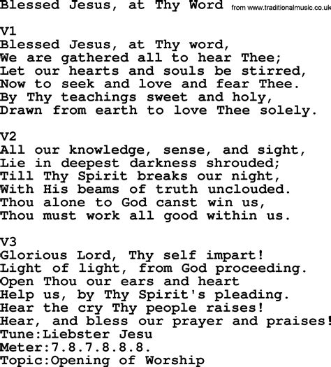 Adventist Hymn Blessed Jesus At Thy Word Christian Song Lyrics