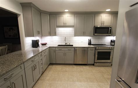 Almond 3x6 glossy subway tile. Grey Kitchen with White Subway Tile Backsplash and Granite ...