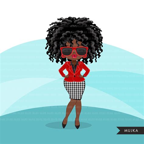 Afro Woman Clipart With Red Business Suit And Glasses African American Mujka Cliparts