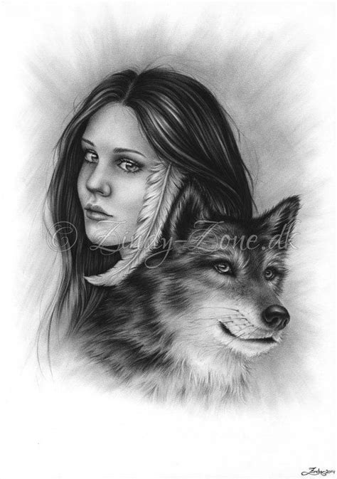 Connected Souls Wolf Native Indian Female Emo Art Print Glossy Zindy Nielsen Wolves And Women