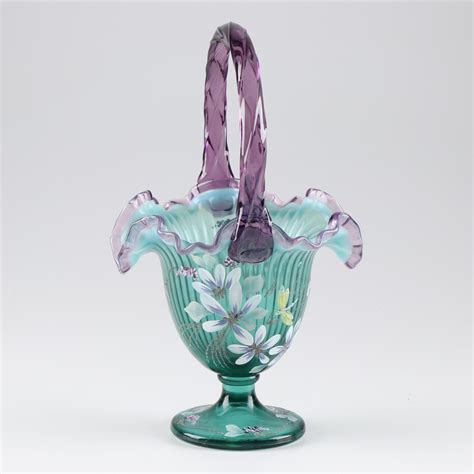 Fenton Art Glass Signed New Century Collection Glass Basket Ebth