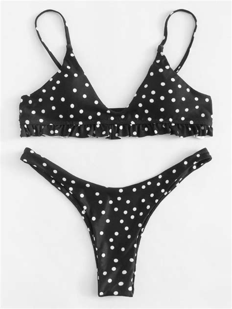 Polka Dot Frill Bikini Set Sheinsheinside Frill Bikini Bikinis