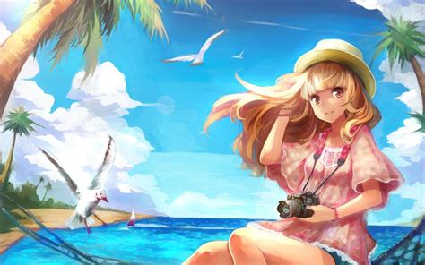 Grapher Anime Girl Beach Hd Desktop Wallpaper Widescreen High Definition Fullscreen