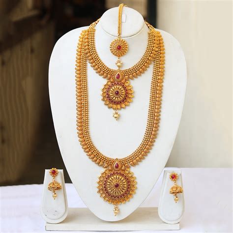 South Indian Bridal Jewellery Set In Copper In Red Stones