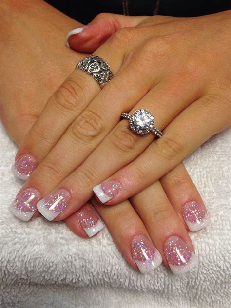 White Tip Acrylic Nails Pink Glitter Nails Cute Acrylic Nail Designs