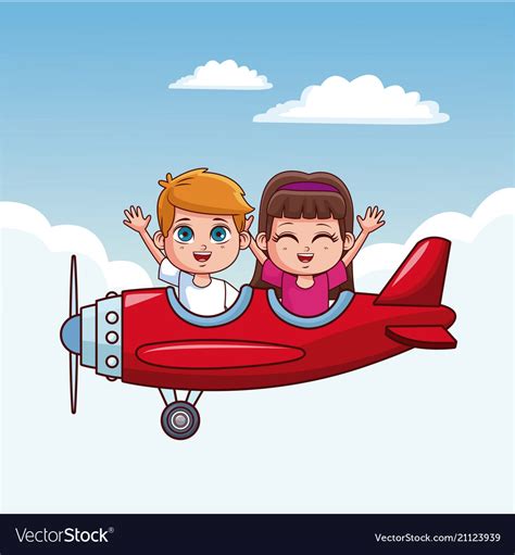 Cute Kids Flying In Airplane Royalty Free Vector Image