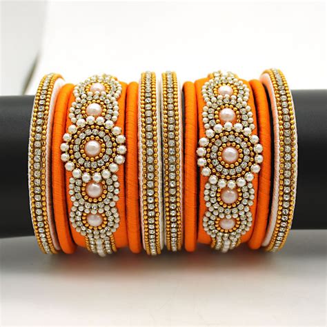 Indi Creation Wedding Traditional Bangles Set Silk Thread Orange Color Ethnic Wear Bangles For