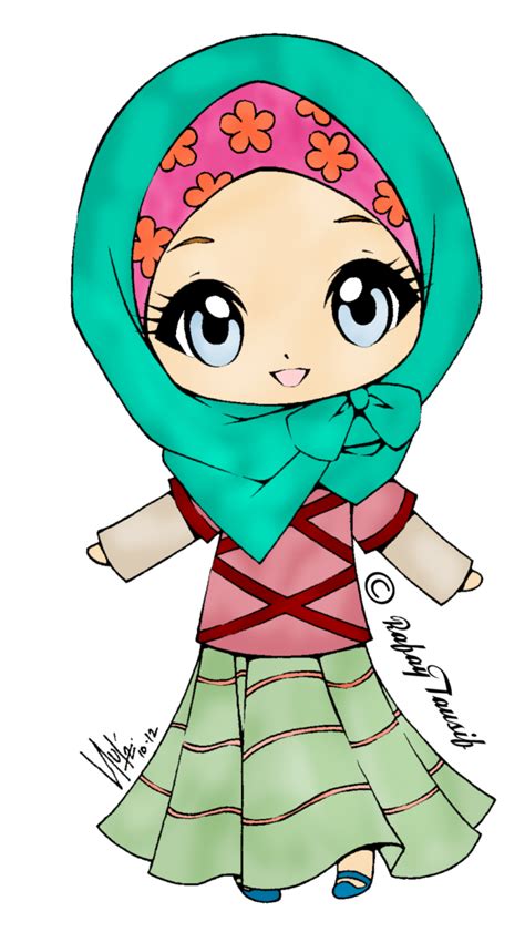 Happy Chibi Hijabi Cartoon Girl Drawing Cartoon Clip Art Cartoon