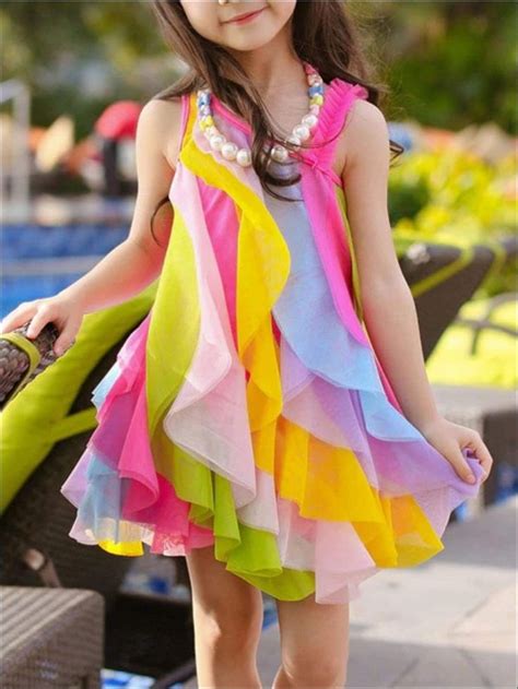 Cascading Rainbow Ruffle Dress Boho Summer Dresses Girls Dresses