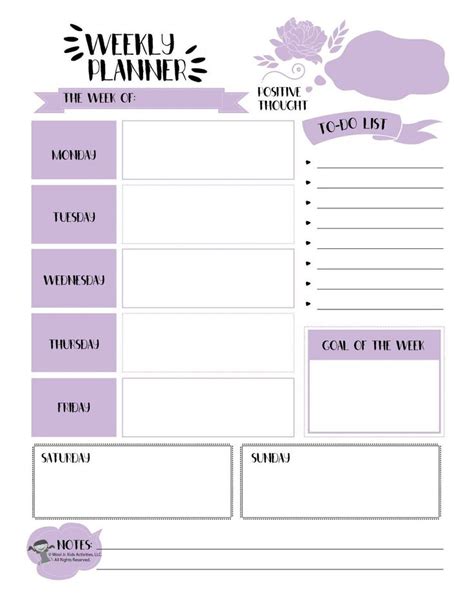 Purple Weekly Planner Page To Print Aesthetic Planner Template