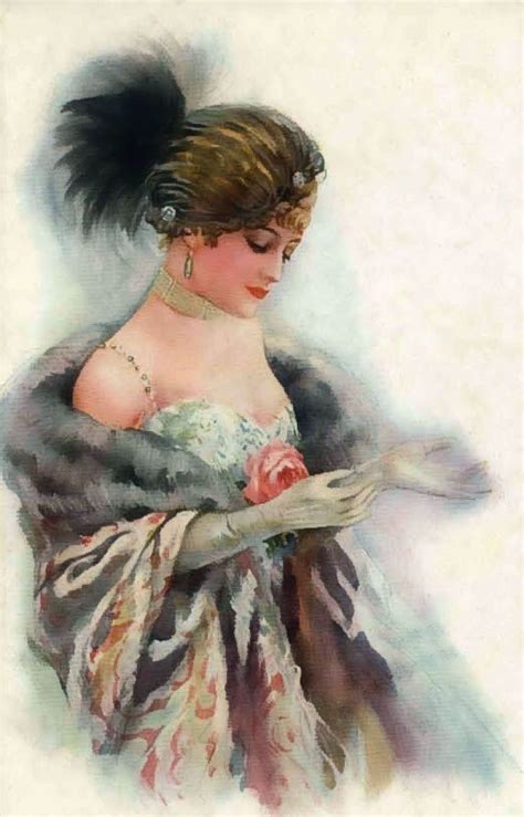 A Painting Of A Woman Wearing A Fur Stoler And Holding A Flower In Her Hand