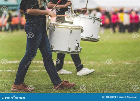 Marching Band Drummers Perform In School Stock Photo Image Of