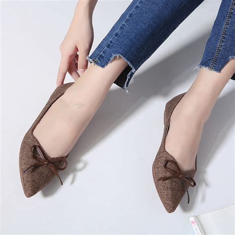 Vogue Flat Shoes Women Nice Bow Soft Bottom Lady Boat Shoes Solid
