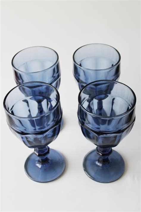 Dusk Blue Libbey Duratuff Glass Set Of Four Gibraltar Pattern Water Goblets