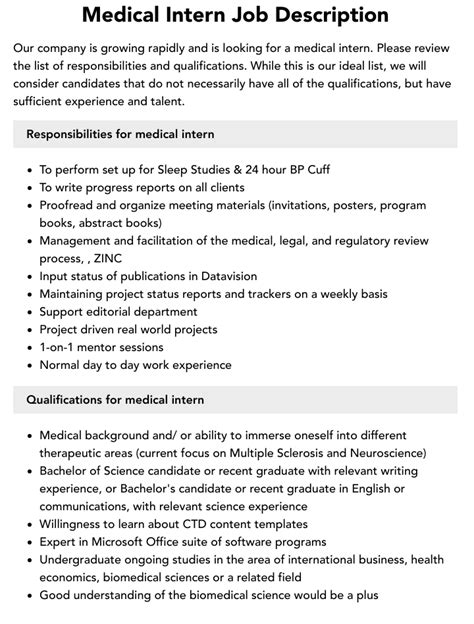 Medical Intern Job Description Velvet Jobs
