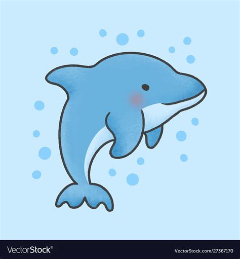 Cute Dolphin Hand Drawn Cartoon Animal Character Hand Drawing Vector