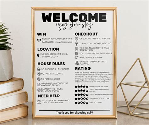 Airbnb Welcome Sign Printable Editable Template Vrbo Vacation Rental Sign Guest Arrival Poster