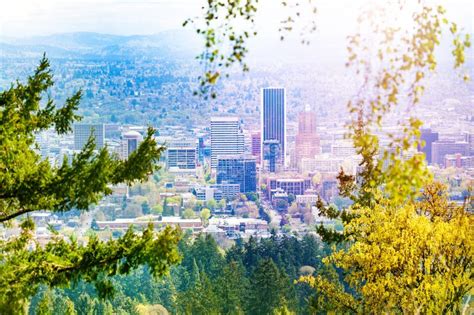 Downtown Buildings Of Portland Panorama View Image Stock Photo Image