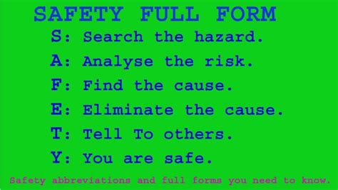 Safety Full Form Safety Abbreviations You Need To Know