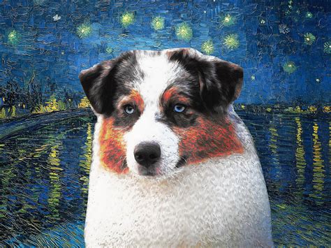 Australian Shepherd Blue Merle Aussie Dog Art Van Gogh Starry Night