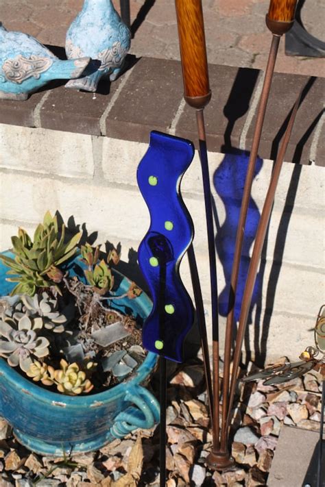 Fused Glass Garden Stake Cobalt Blue