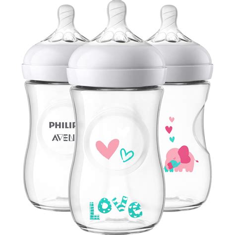 Philips Avent Natural Baby Bottle With Pink Elephant Design 9oz 3pk