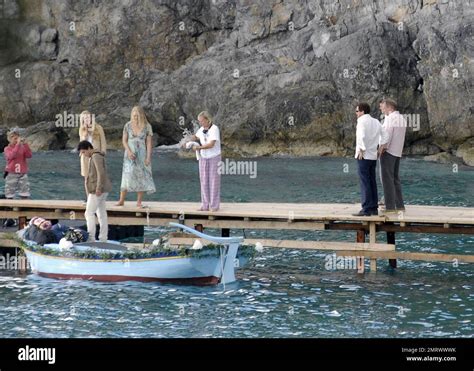 Pierce Brosnan Meryl Streep Colin Firth Stellan Skarsgard And Amanda Seyfried Filming Mamma