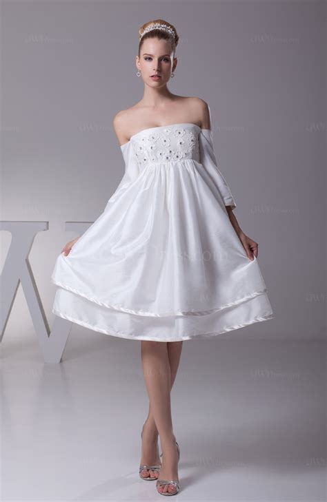 White Cute A Line Off The Shoulder Taffeta Knee Length Prom Dresses