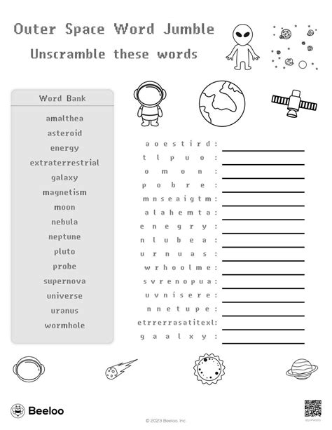 Space Themed Word Scrambles Beeloo Printable Crafts And Activities