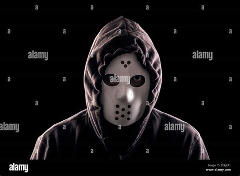 Hooded Maniac Or Criminal In Mask Stock Photo Alamy