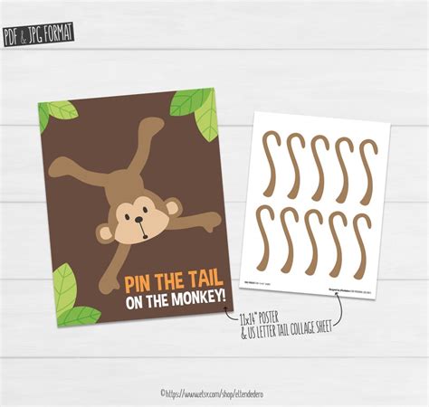 Pin The Tail On The Monkey Safari Kids Party Games Jungle Etsy