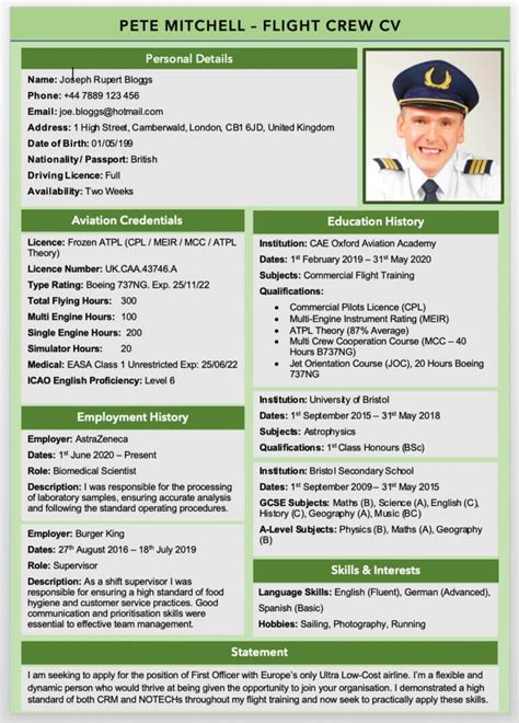 Free Pilot Cv Example Templates Flightdeckfriend Com