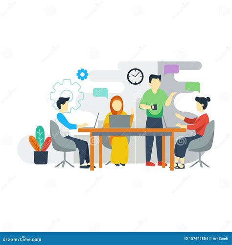 Discussion Group Vector Illustration Flat Cartoon Style People Talking