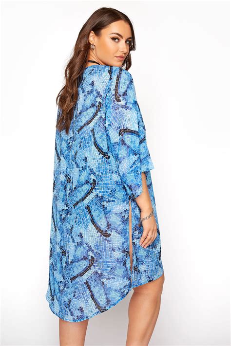 Blue Tile Print Kimono Beach Cover Up Yours Clothing