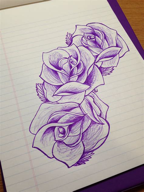Rose Sketch Drawing Beautiful Design Three Flowers Tattoo Ideas