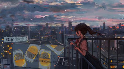 Anime Girl Standing On A Balcony Live Wallpaper Moewalls