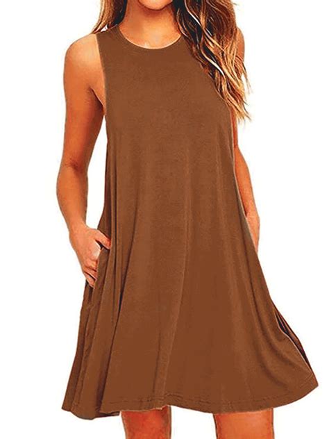 A Line Women Daily Sleeveless Cotton Blend Solid Summer Dress