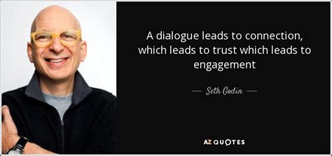 As you can see in the example above, the dialogue tag is in front, followed by a comma outside of the quotations. Seth Godin quote: A dialogue leads to connection, which leads to trust which...