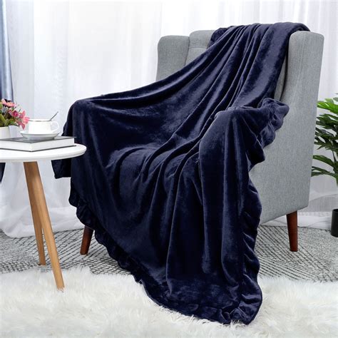 Piccocasa Polyester Velvet Plush Decorative Ruffled Throw Blanket 50x 60 Navy Blue Walmart