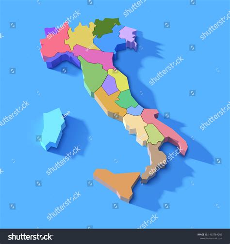 Simplified Three Dimensional Italy Map Regions Stock Vector Royalty