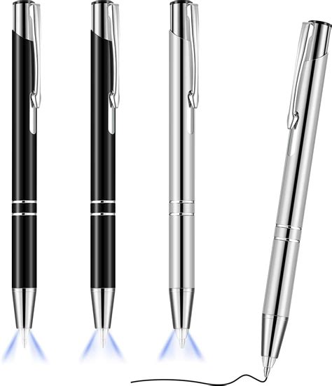 Zonon 4 Pieces Lighted Tip Pen Ballpoint Pen With Light Flashlight Led