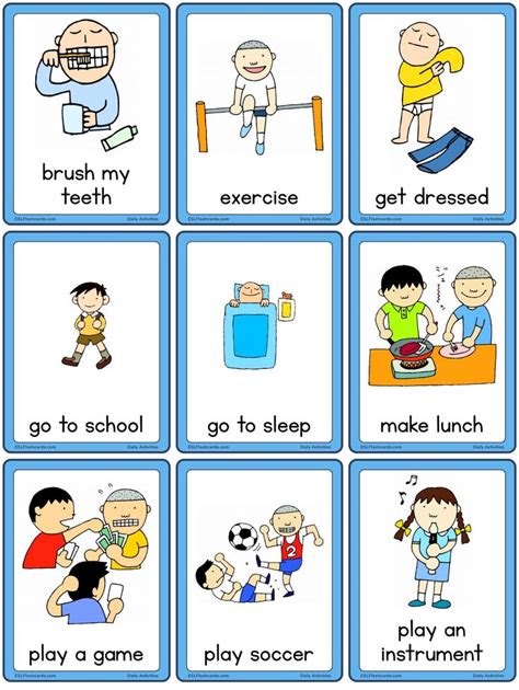 Daily Activities Set 2 Esl Flashcards Verbs For Kids