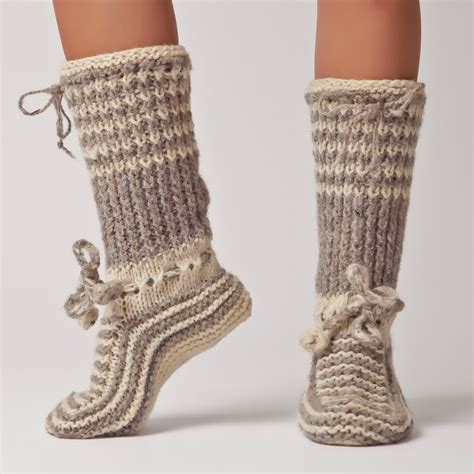 Wool Slippers Handknit Wool Socks Warm Soft Tall Knitted