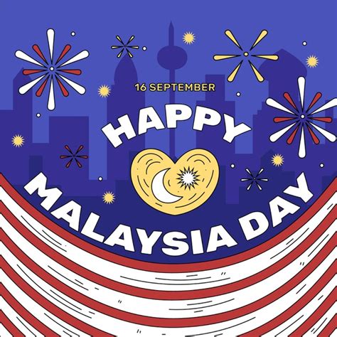 Bestellen sie hier eine malaysische fahne in hiss, tisch, boots, auto willkommen im malaysia flaggen shop von flaggenplatz. Malaysia tag mit flagge und feuerwerk | Kostenlose Vektor