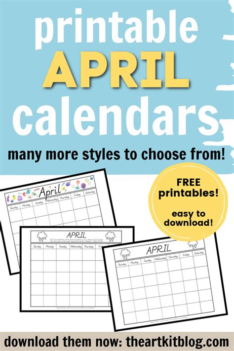 Free April Calendar Printable With Flowers The Art Kit